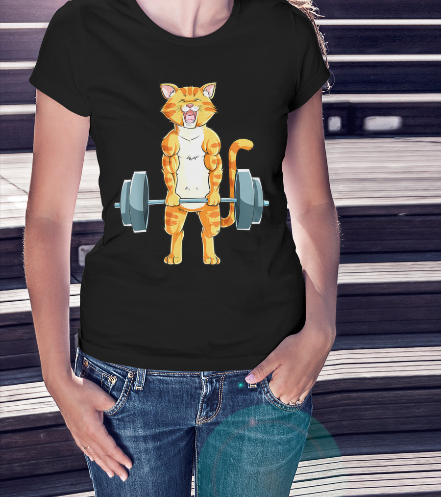 Cat Powerlifting Deadlift Gym Lifting Weights T-Shirt