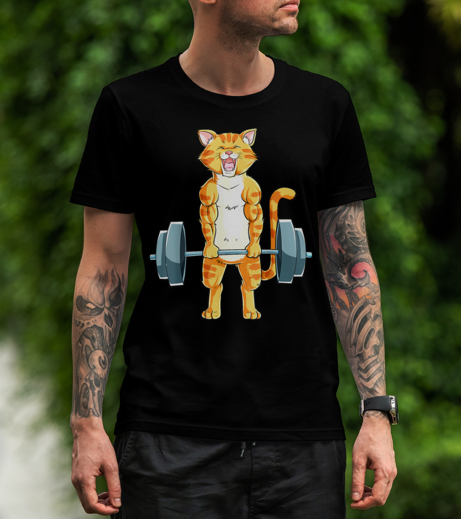 Cat Powerlifting Deadlift Gym Lifting Weights T-Shirt