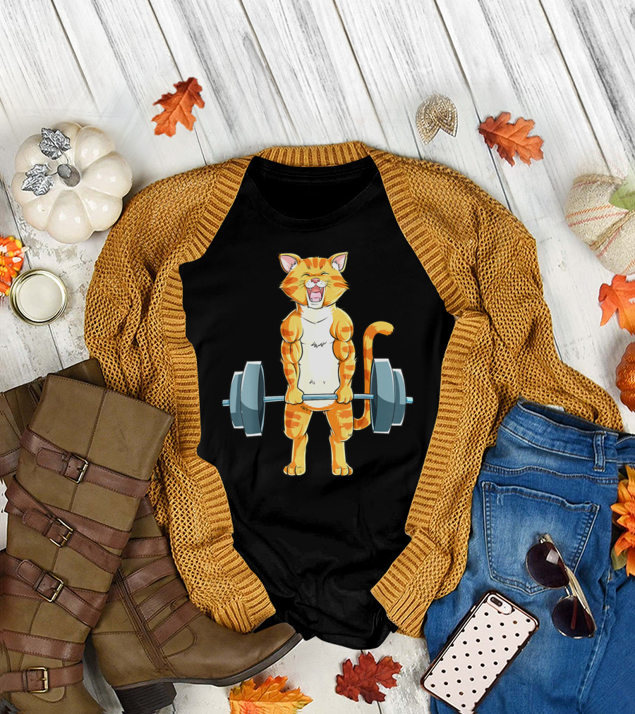 Cat Powerlifting Deadlift Gym Lifting Weights T-Shirt