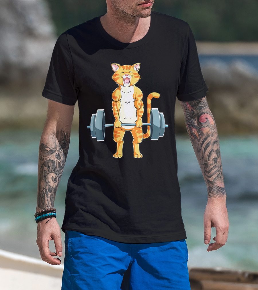 Cat Powerlifting Deadlift Gym Lifting Weights T-Shirt