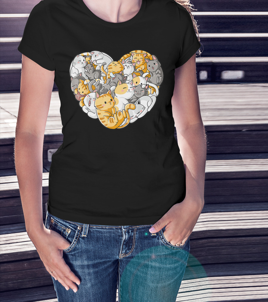 Cat Heart Valentines Day Women Funny Kitty Kitten Cuddly Cats In Love T-Shirt