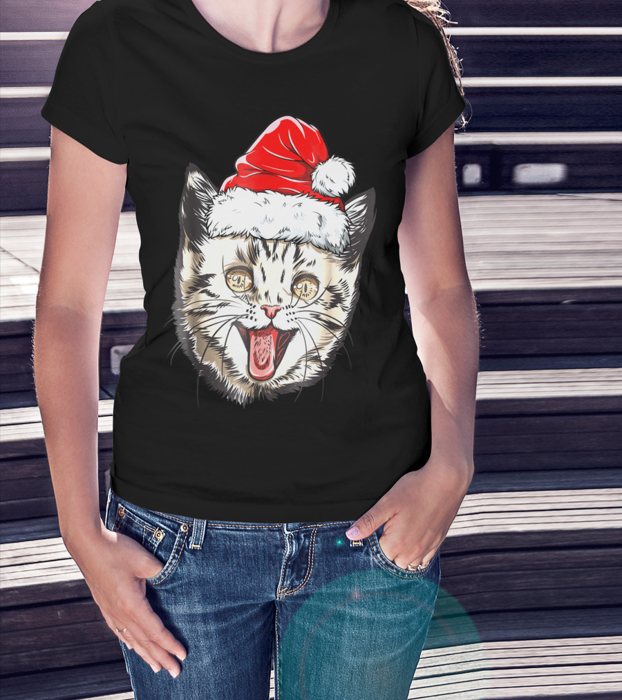 Festive Cat Santa Holiday Cheer T-Shirt
