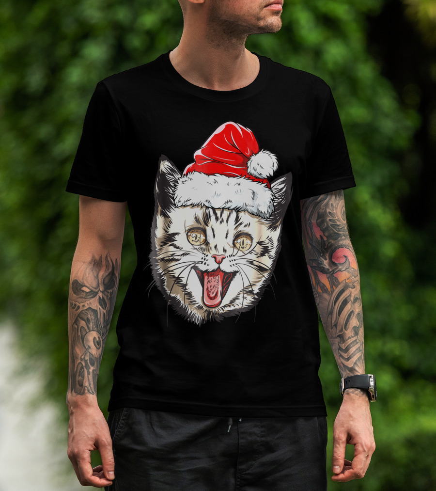 Festive Cat Santa Holiday Cheer T-Shirt