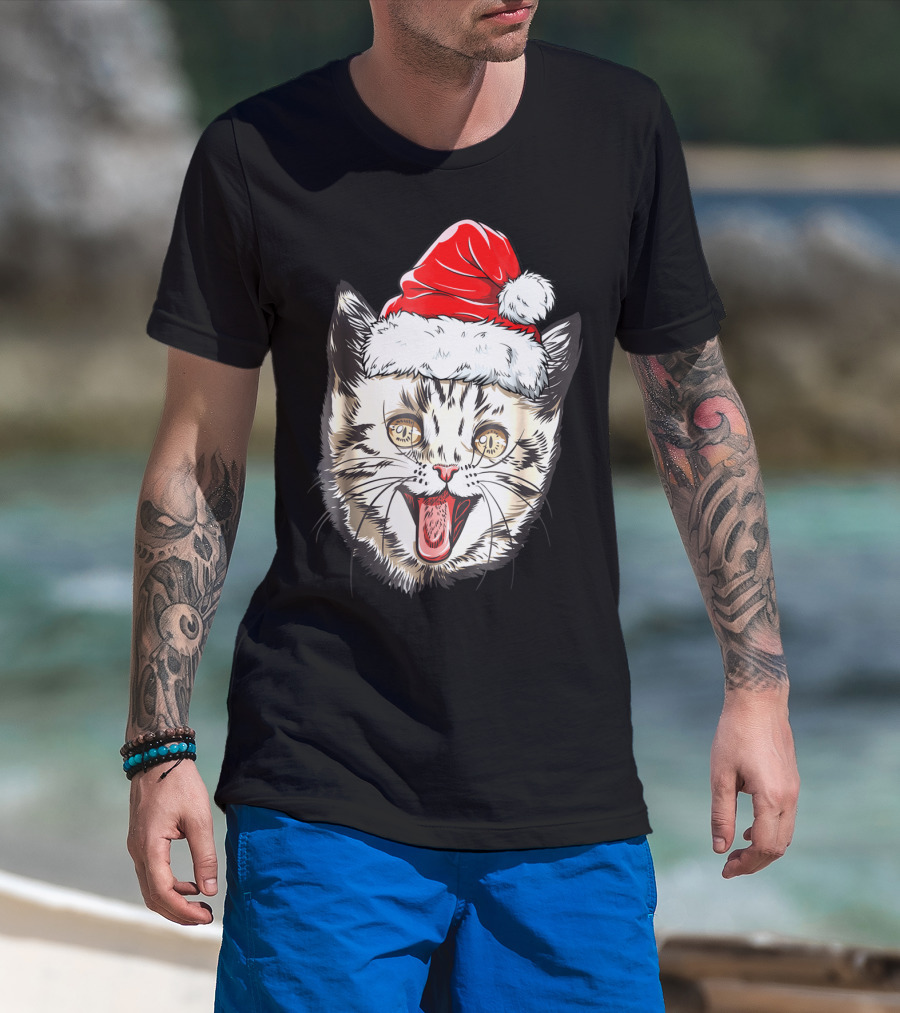 Festive Cat Santa Holiday Cheer T-Shirt