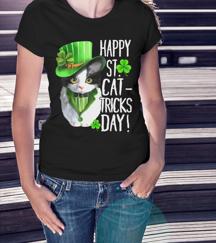 Happy St. Cat-Tricks Day Leprechaun Cat Shamrock T-Shirt