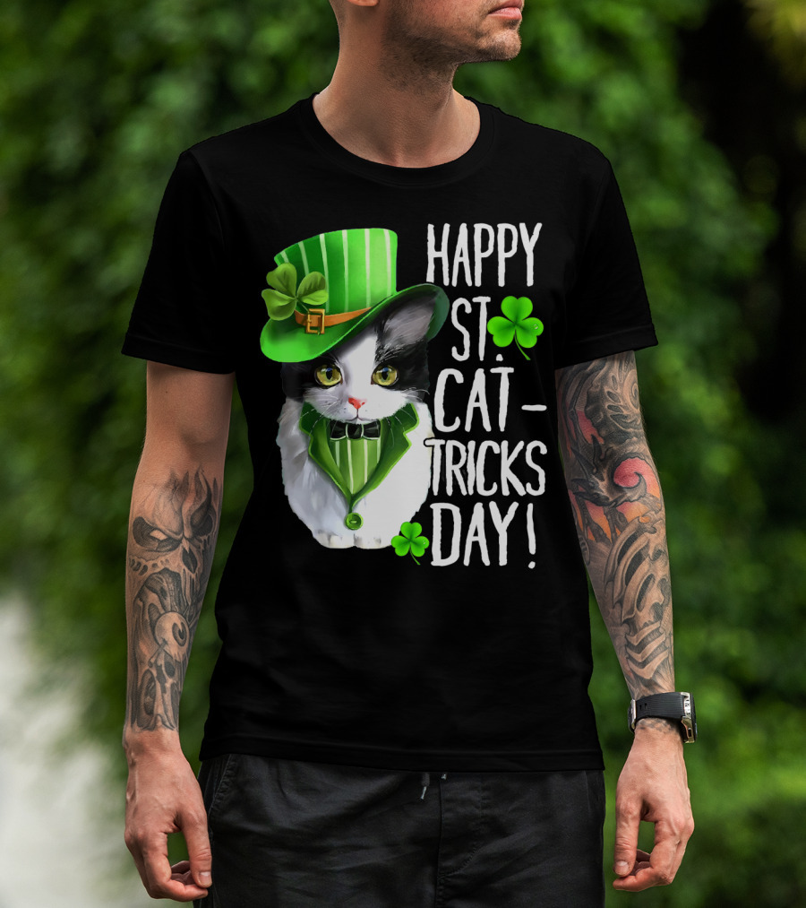 Happy St. Cat-Tricks Day Leprechaun Cat Shamrock T-Shirt