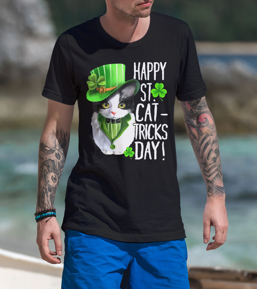 Happy St. Cat-Tricks Day Leprechaun Cat Shamrock T-Shirt