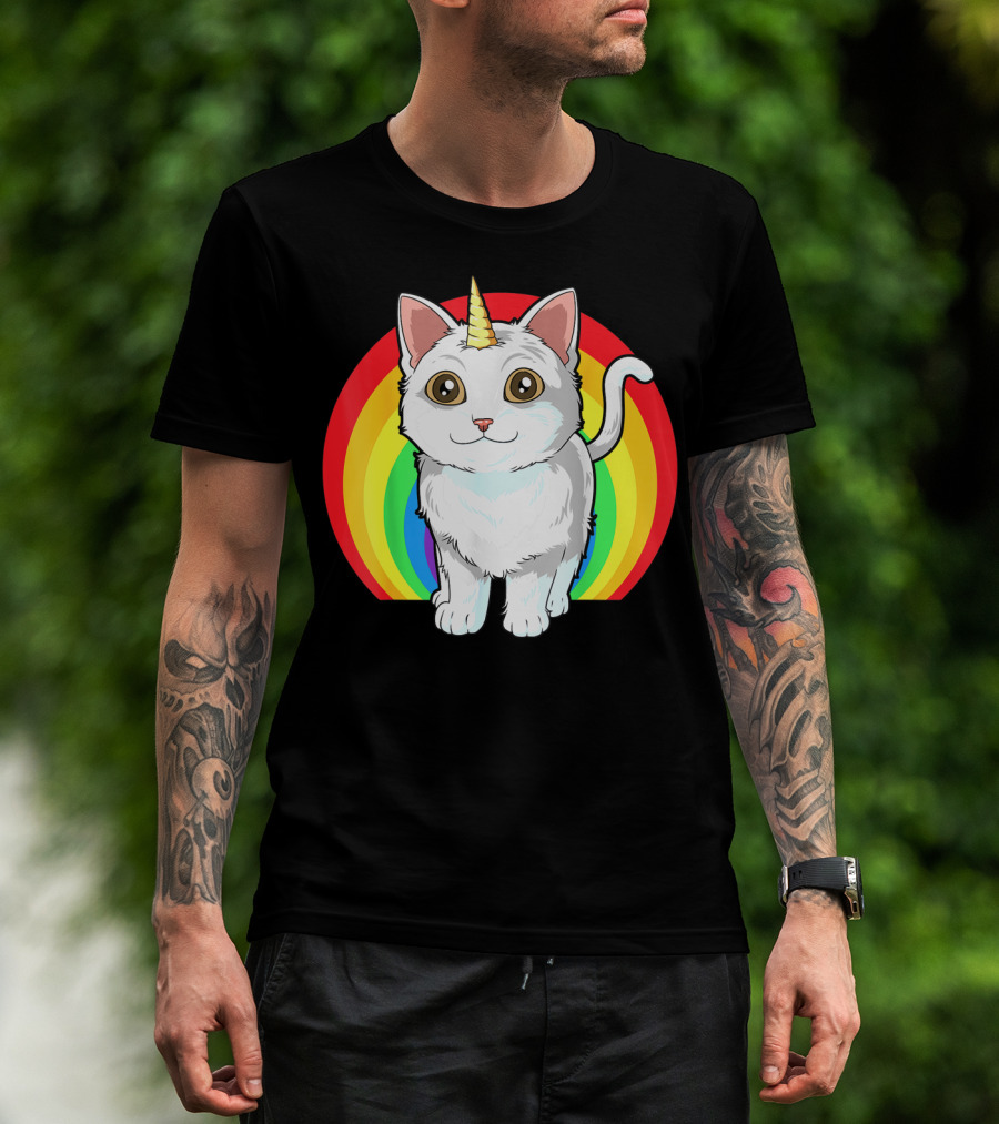 Rainbow Cat Unicorn Horn Kitten T-Shirt