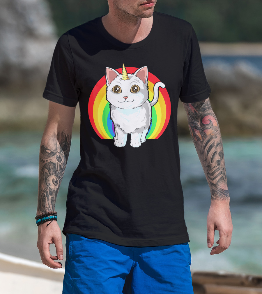 Rainbow Cat Unicorn Horn Kitten T-Shirt