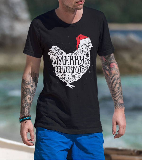 Merry Chickmas Chicken With Santa Claus Hat T-Shirt