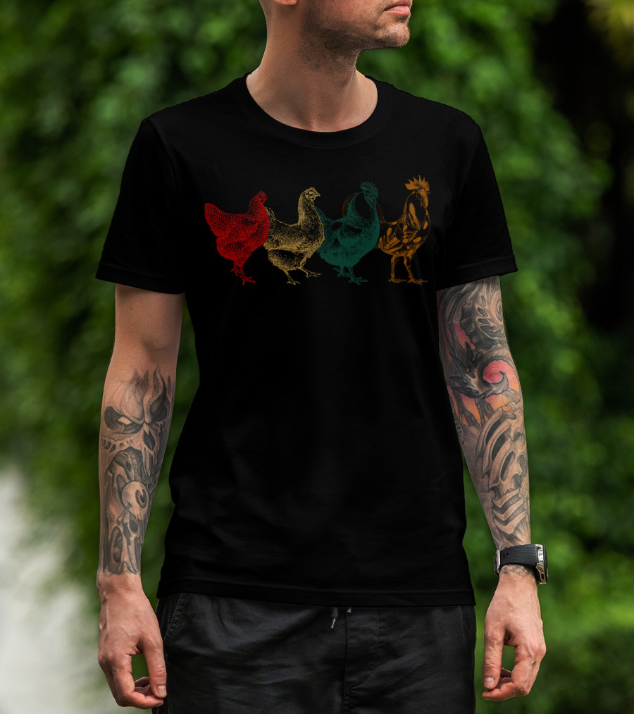 Vintage Colorful Chickens Farm Poultry Farmer T-Shirt