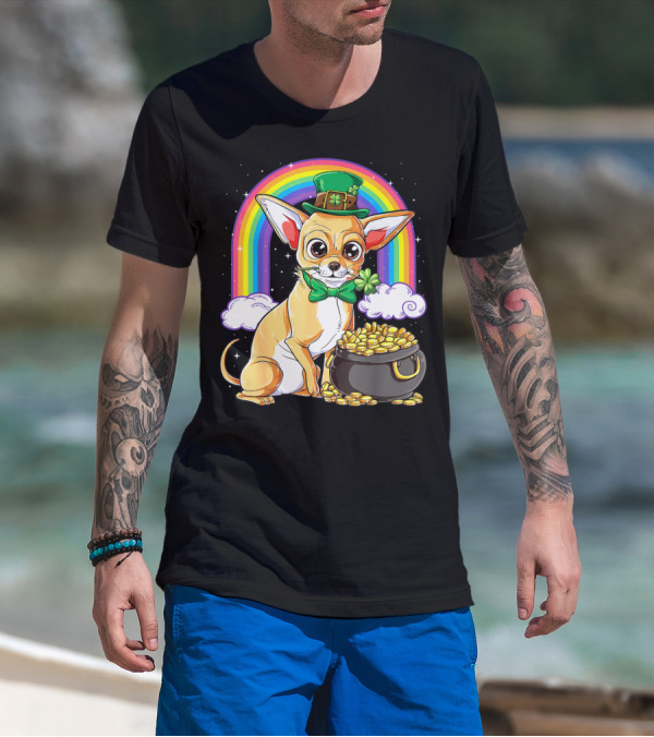 Chihuahua St Patricks Day Leprechaun Rainbow Pot Of Gold T-Shirt
