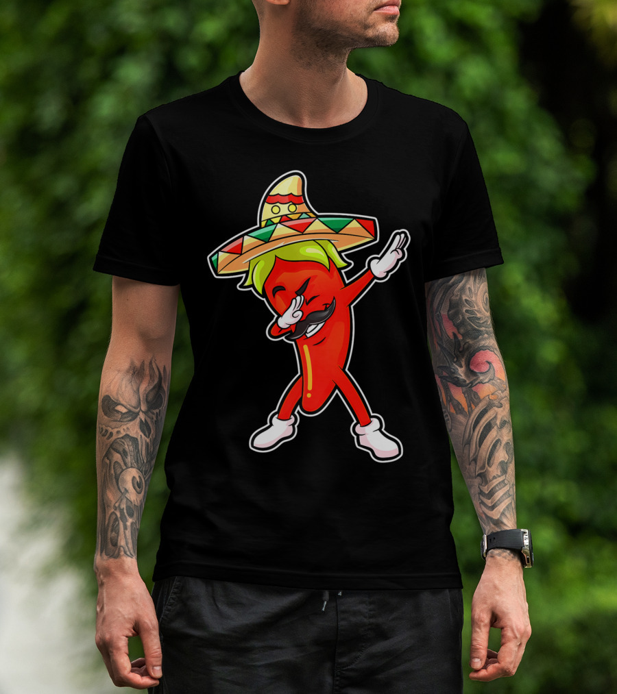Chili Dabbing Pepper With Sombrero Mexican Hot Jalapeno Dab T-Shirt