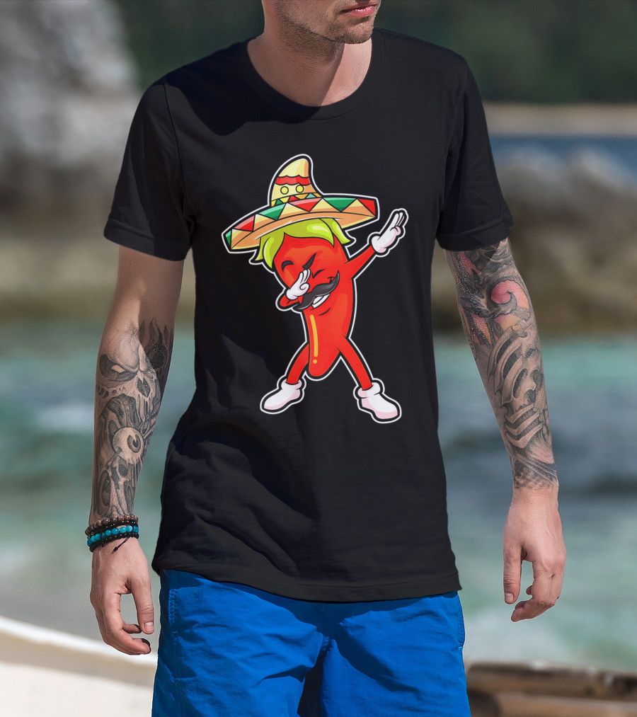 Chili Dabbing Pepper With Sombrero Mexican Hot Jalapeno Dab T-Shirt