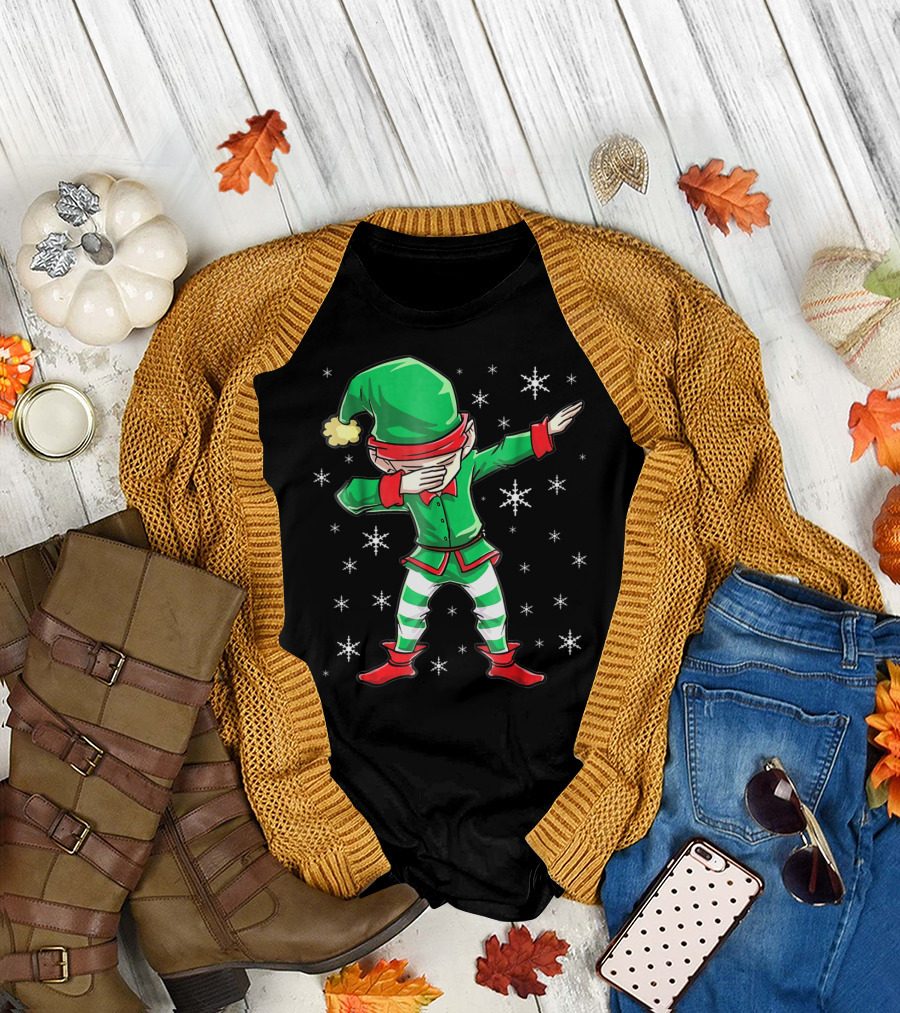Christmas Dabbing Elf Squad Snowflake Dance T-Shirt