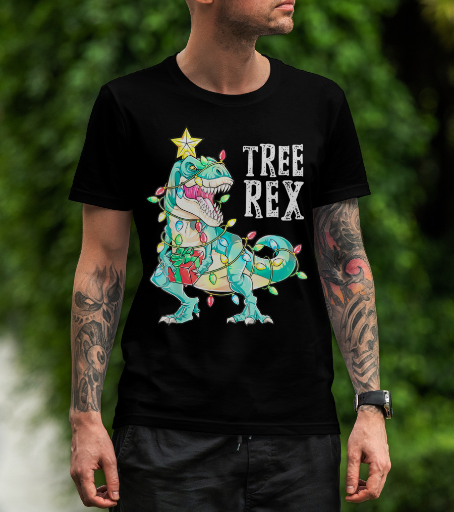 Tree Rex Christmas Kids Dinosaur Lights T-Shirt