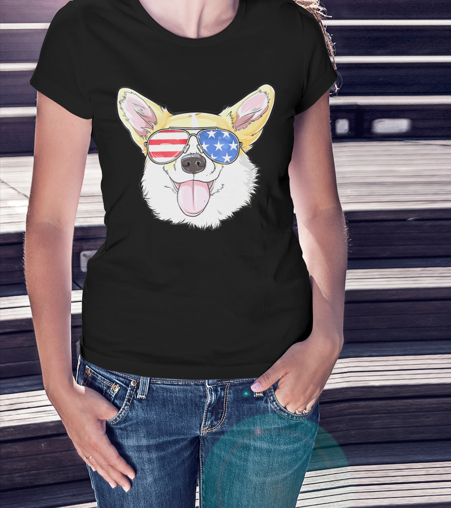 Corgi American 4th Of July Sunglasses USA Puppy T-Shirt