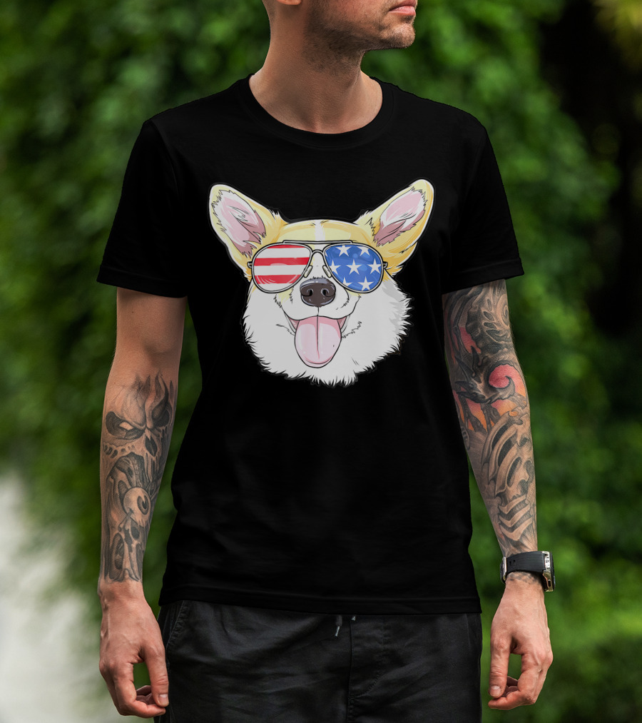 Corgi American 4th Of July Sunglasses USA Puppy T-Shirt