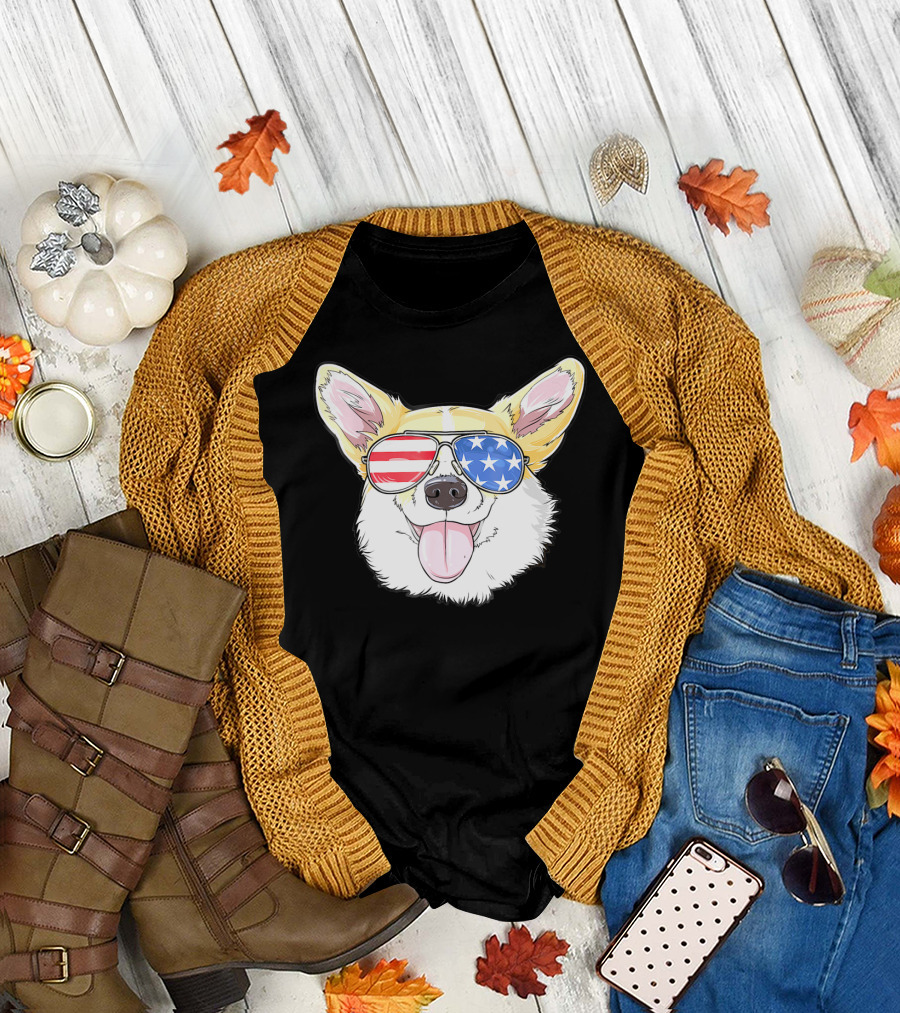Corgi American 4th Of July Sunglasses USA Puppy T-Shirt