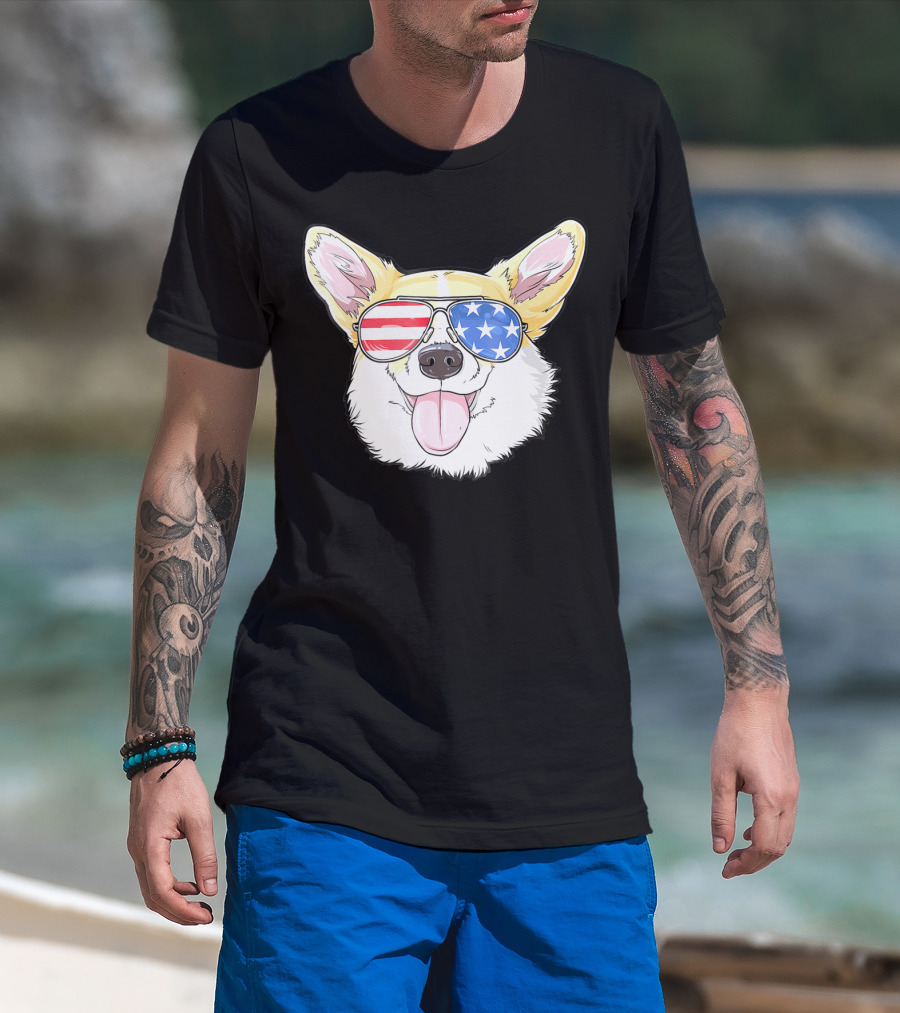 Corgi American 4th Of July Sunglasses USA Puppy T-Shirt