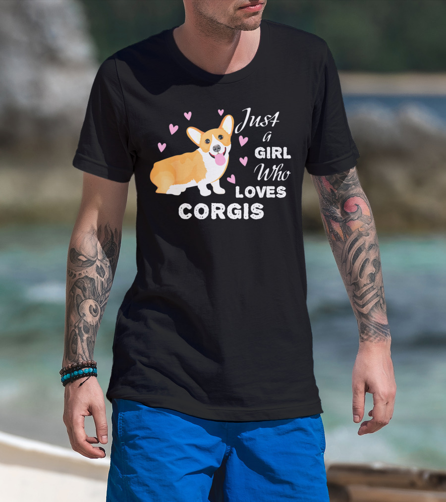 Just A Girl Who Loves Corgis With Cute Corgi And Hearts T-Shirt