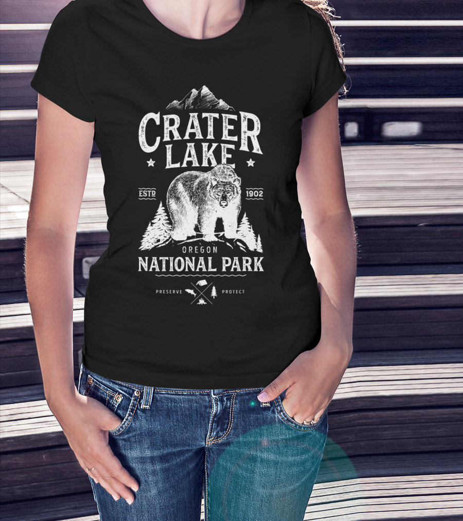 Crater Lake National Park Oregon Bear Preserve Protect Estd 1902 T-Shirt