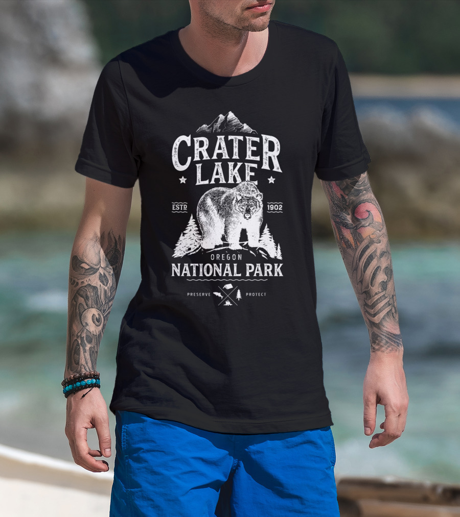 Crater Lake National Park Oregon Bear Preserve Protect Estd 1902 T-Shirt