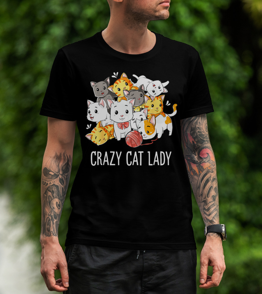 Crazy Cat Lady Funny Cats Kitty Kitten Meme With Playful Yarn Ball T-Shirt