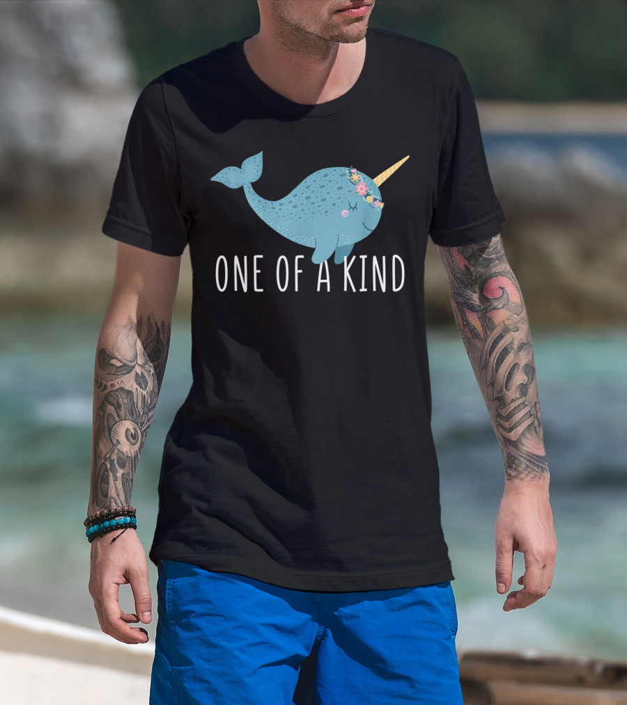 One Of A Kind Cute Narwhal Flower Crown Girls T-Shirt