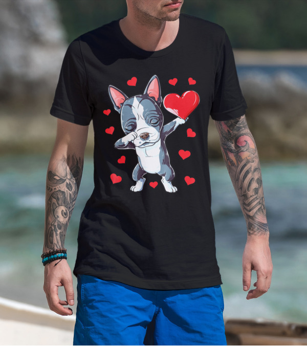 Boston Terrier Dabbing Heart Valentine's Day Dog T-Shirt