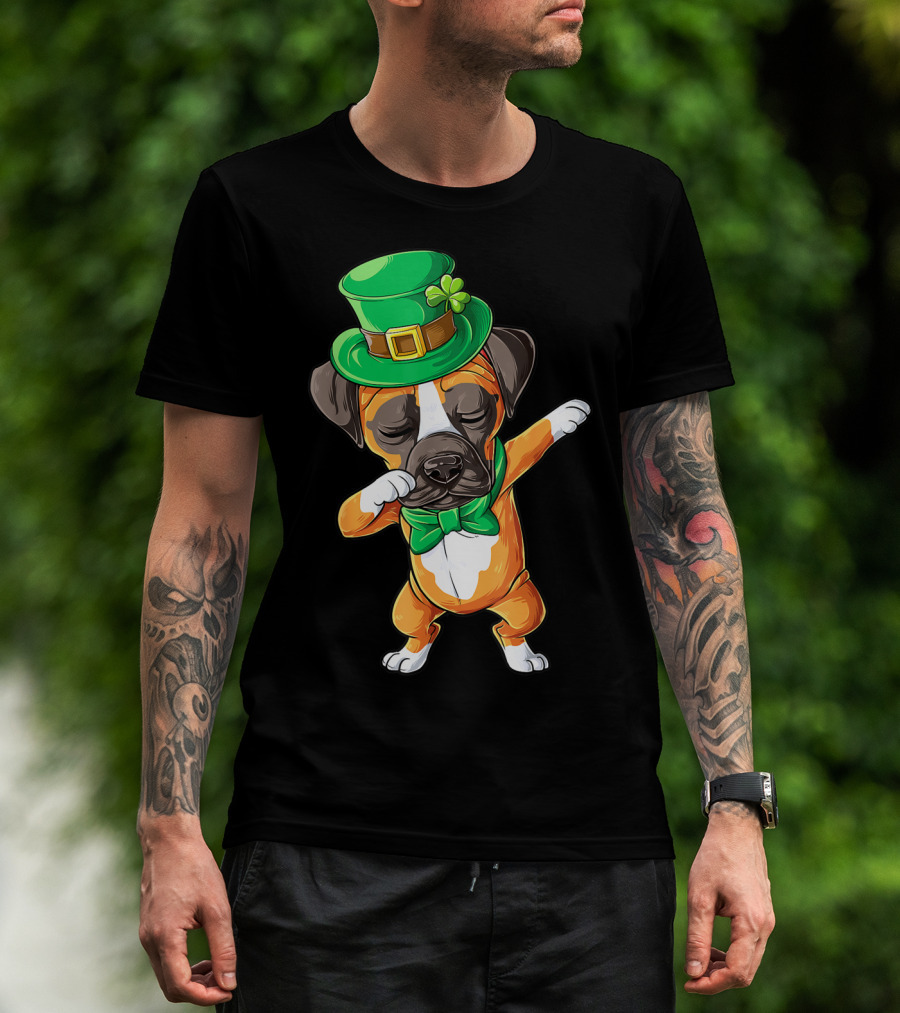 St Patricks Day Dabbing Leprechaun Boxer Dog Boys T-Shirt