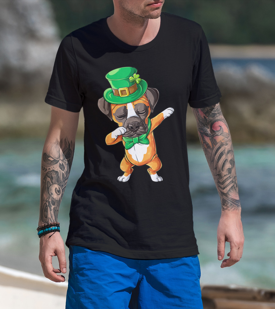 St Patricks Day Dabbing Leprechaun Boxer Dog Boys T-Shirt