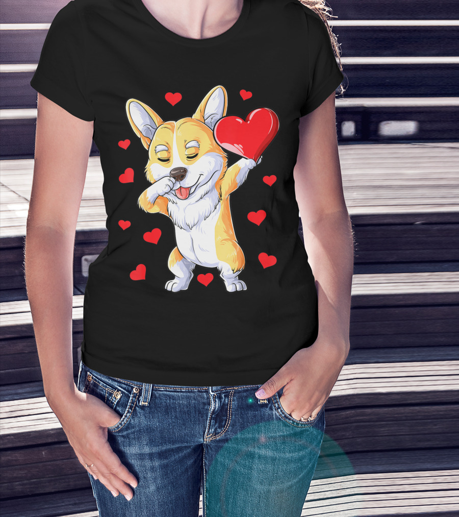 Valentines Day Dabbing Corgi Dog Lover Heart Boys Love T-Shirt