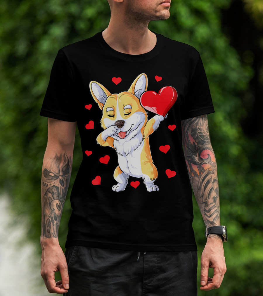 Valentines Day Dabbing Corgi Dog Lover Heart Boys Love T-Shirt