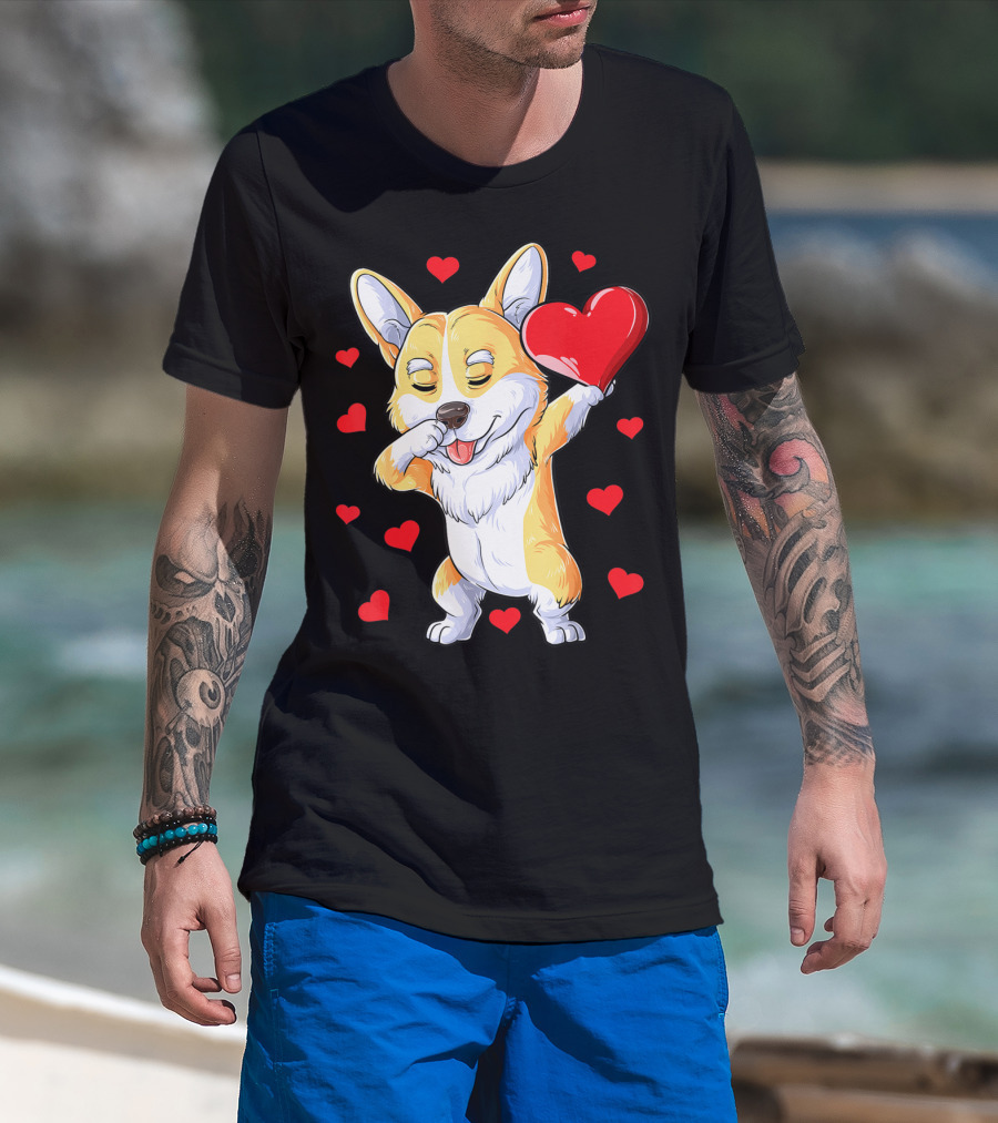 Valentines Day Dabbing Corgi Dog Lover Heart Boys Love T-Shirt