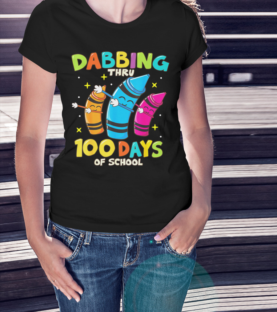 Dabbing Thru 100 Days Of School Crayons Kids T-Shirt