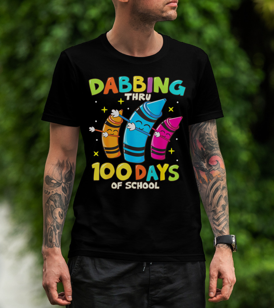 Dabbing Thru 100 Days Of School Crayons Kids T-Shirt