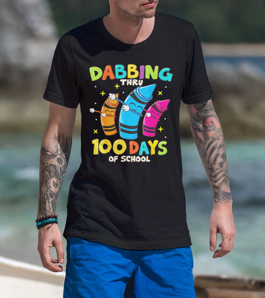 Dabbing Thru 100 Days Of School Crayons Kids T-Shirt