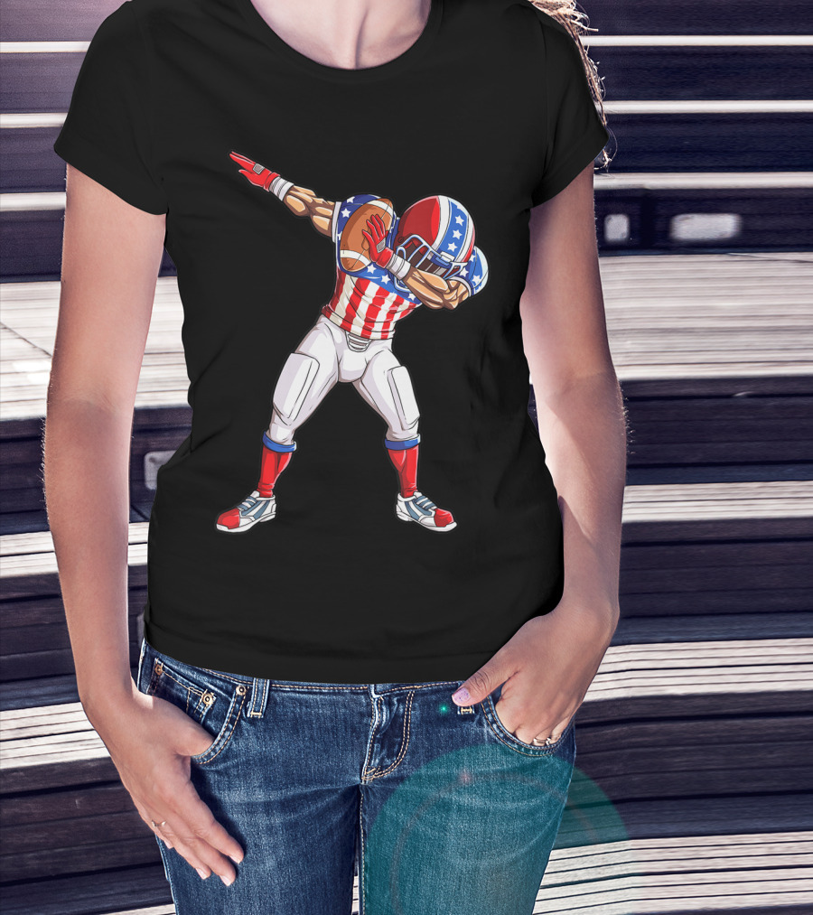 Dabbing Football Player American Flag Fourth Of July USA Merica Men T-Shirt