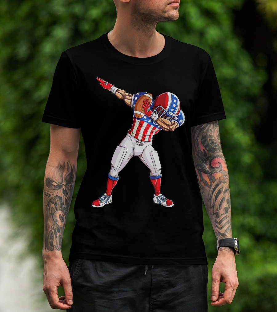 Dabbing Football Player American Flag Fourth Of July USA Merica Men T-Shirt