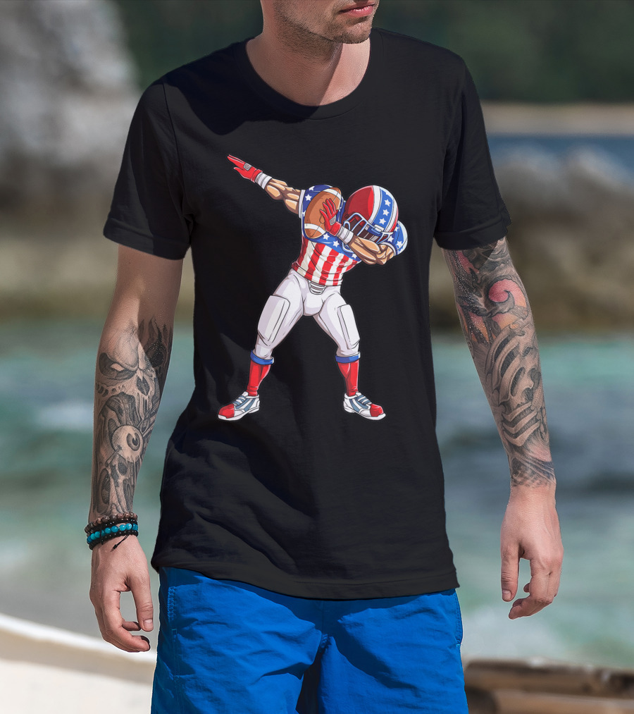 Dabbing Football Player American Flag Fourth Of July USA Merica Men T-Shirt