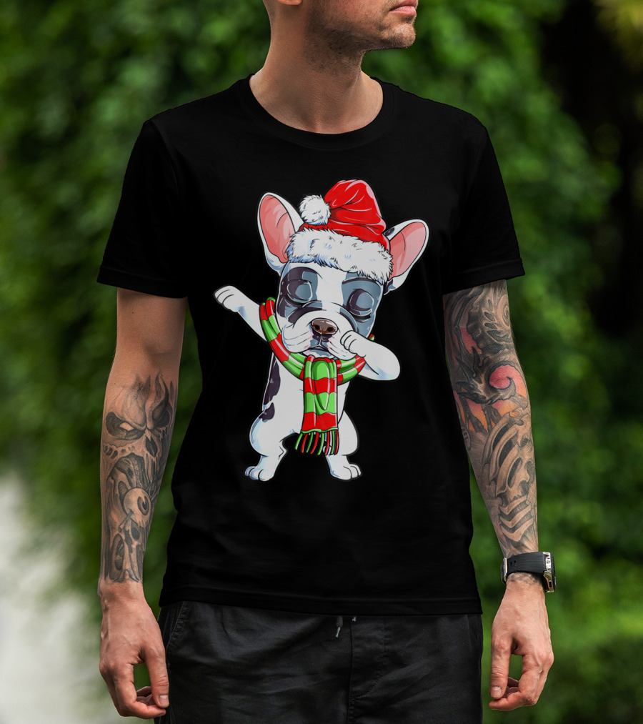 Dabbing French Bulldog Santa Christmas Scarf T-Shirt