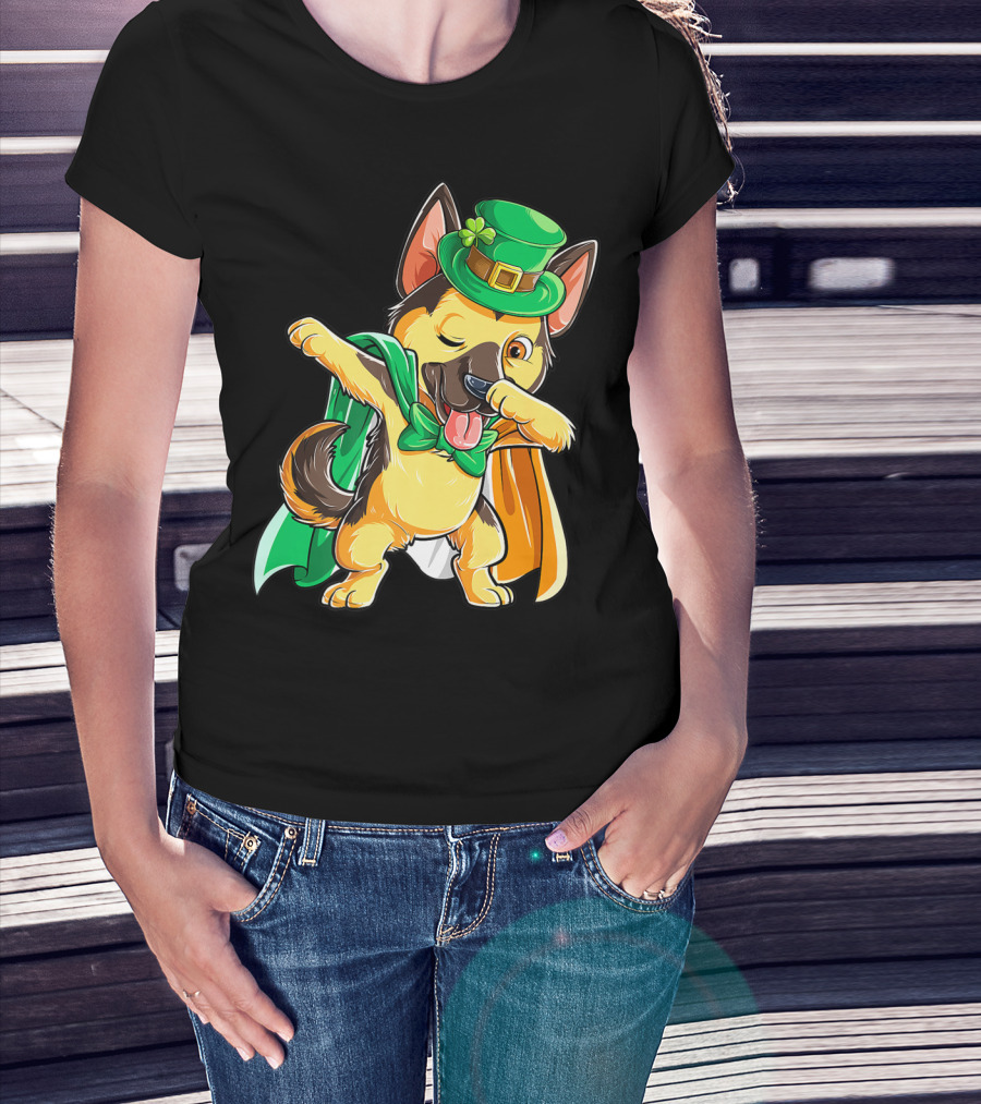 Dabbing German Shepherd Leprechaun St Patricks Day T-Shirt