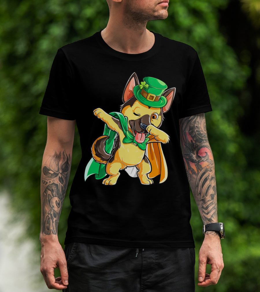 Dabbing German Shepherd Leprechaun St Patricks Day T-Shirt