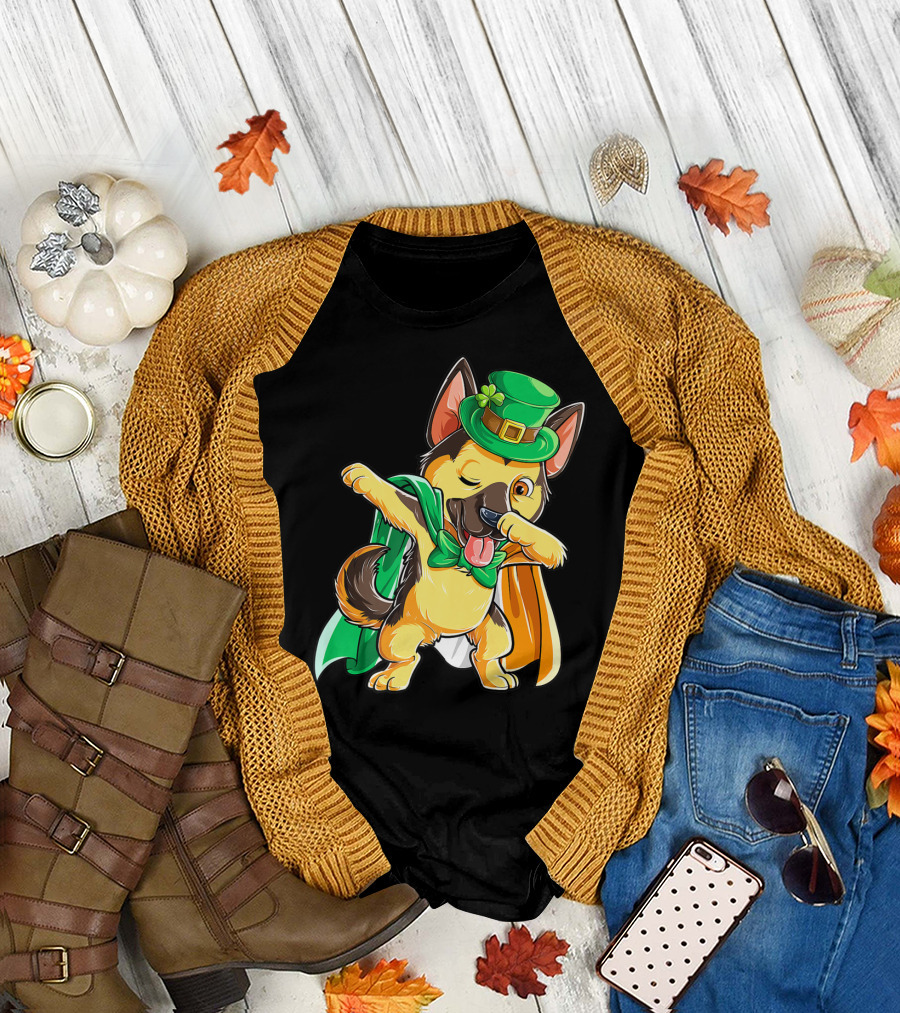 Dabbing German Shepherd Leprechaun St Patricks Day T-Shirt