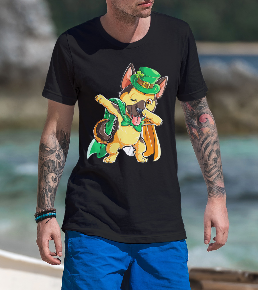 Dabbing German Shepherd Leprechaun St Patricks Day T-Shirt