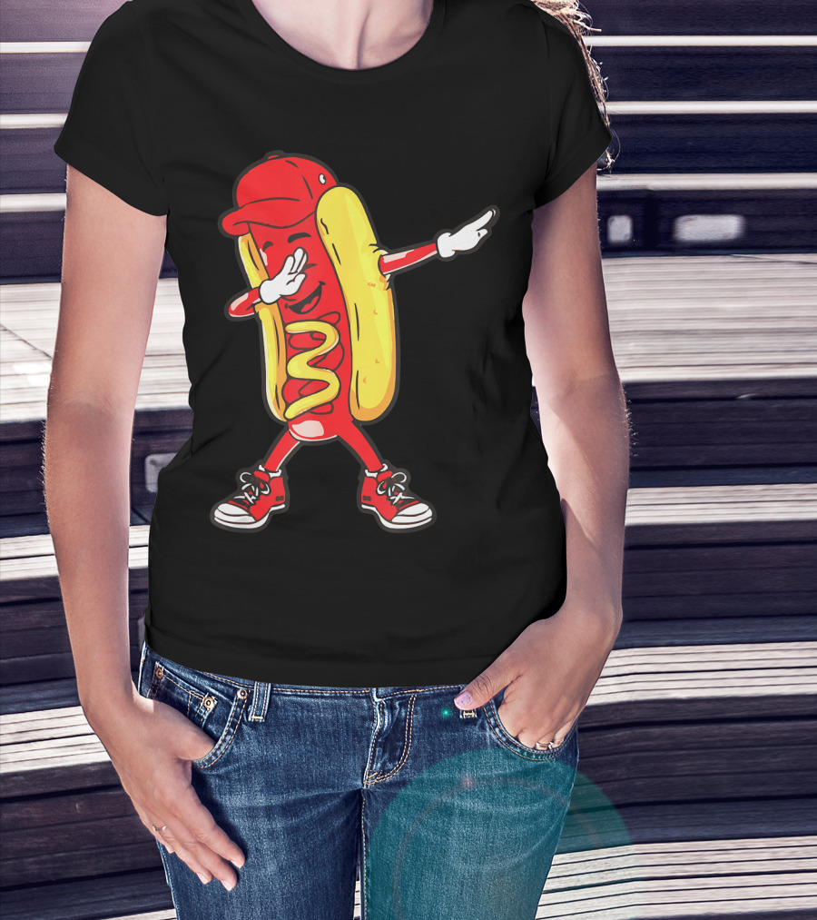 Dabbing Hot Dog Hip Hop Dance With Cap And Sneakers T-Shirt