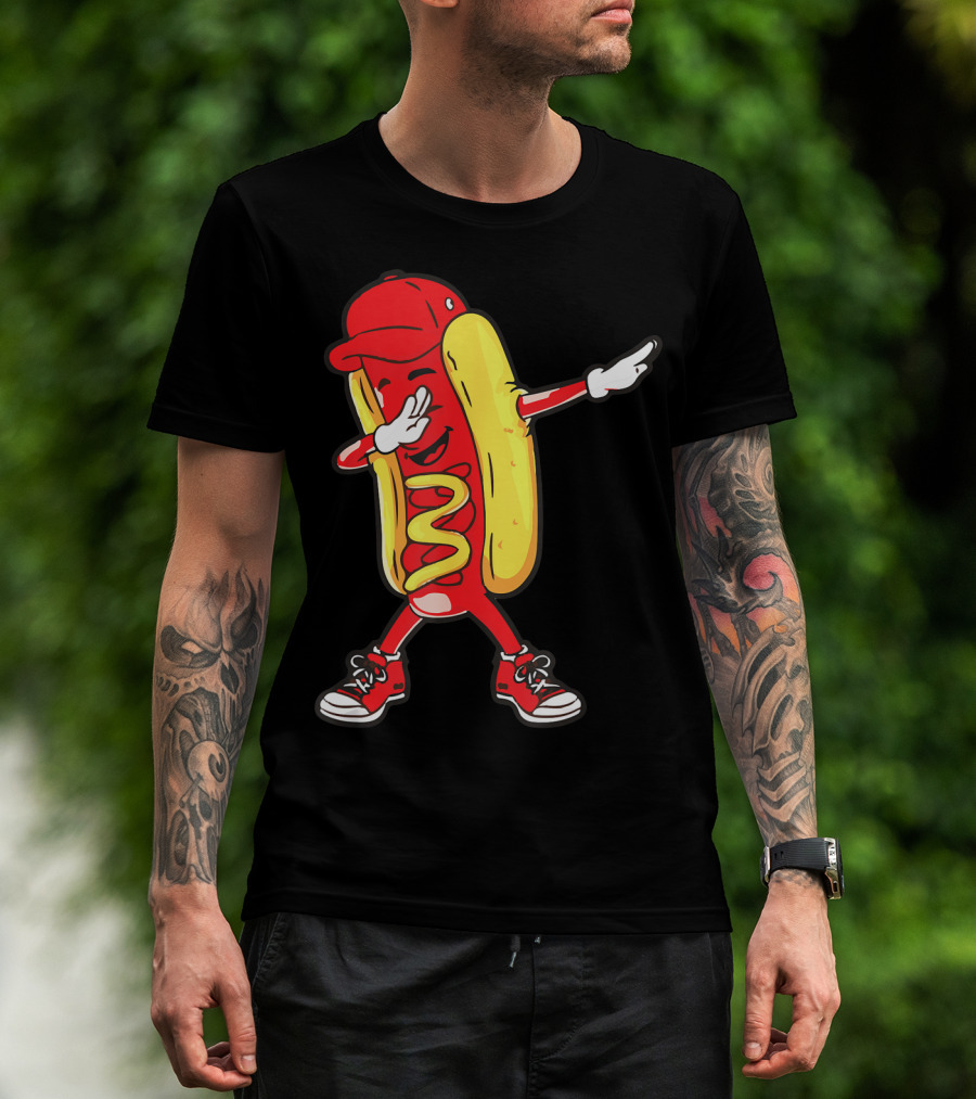 Dabbing Hot Dog Hip Hop Dance With Cap And Sneakers T-Shirt