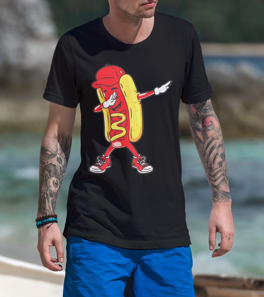 Dabbing Hot Dog Hip Hop Dance With Cap And Sneakers T-Shirt