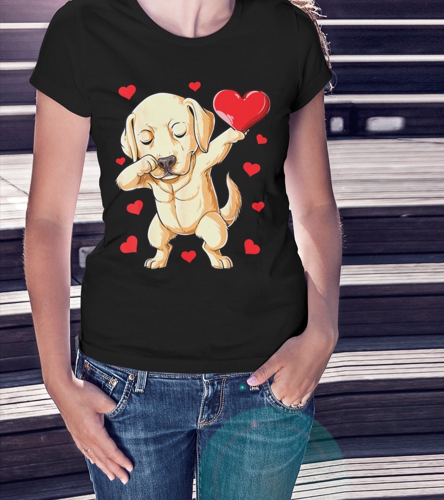 Valentines Day Dabbing Labrador Dog Lover Heart T-Shirt